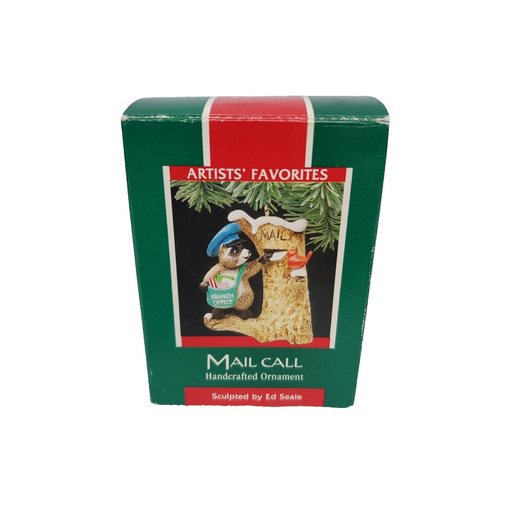 HALLMARK Artists Favorites CHRISTMAS ORNAMENT MAIL CALL POSTAL CARRIER RACCOON